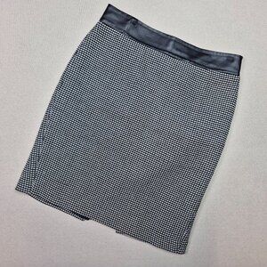 Ann Taylor Black/White Gingham Pencil Skirt Faux Leather Waistband Sz 6 Corpcore